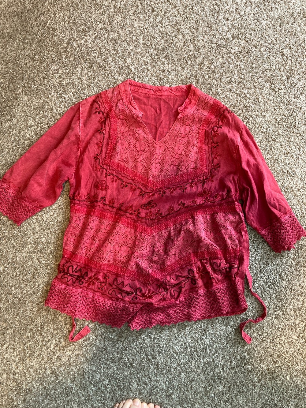 Pink Lace-Trim V-Neck Women's Top